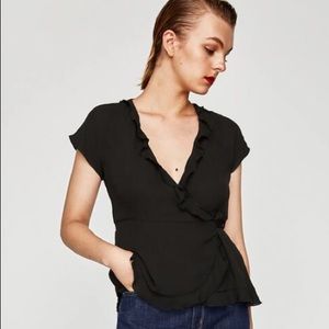 ZARA Crossover Top With Ruffled Trim